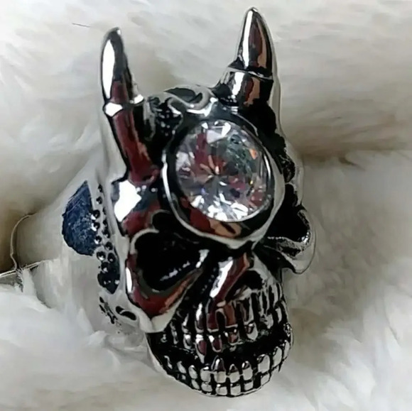 Halloween Devil Skull Biker Ring Gothic Punk Stainless Steel Unisex Ring - Picture 6 of 10